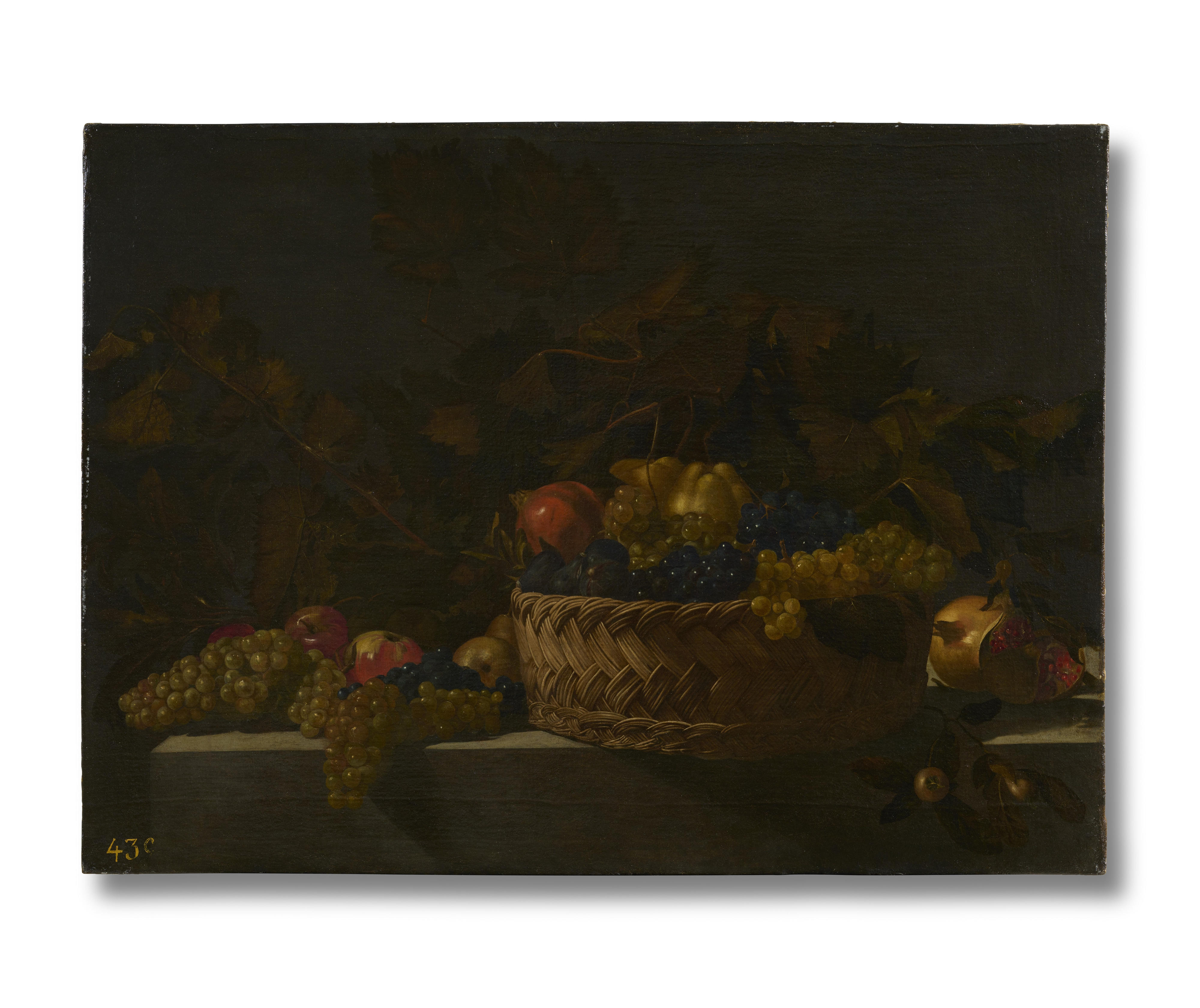 Basket of Fruit on a Stone Ledge